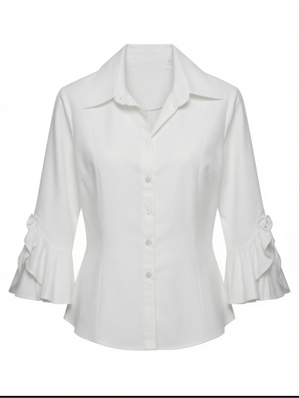 FARINAZ TAGHAVI Classic White Button-Front Blouse with Ruffle Sleeve Detail -2